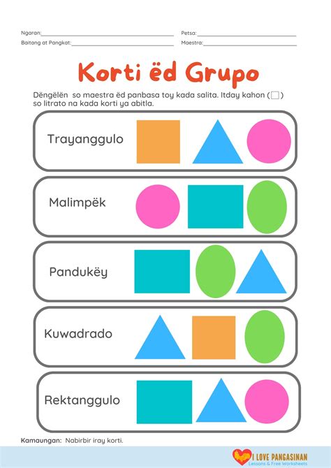 Shapes ( Saray Korti ëd Pangasinan ) .